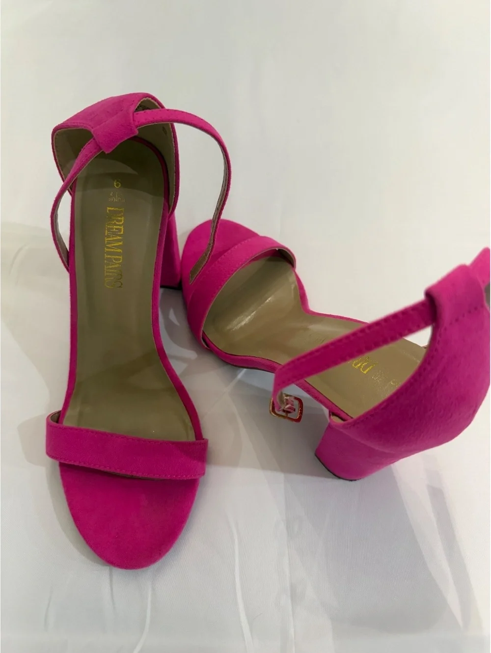 Dream Pairs Women's Pink Suede Block Heel Sandals